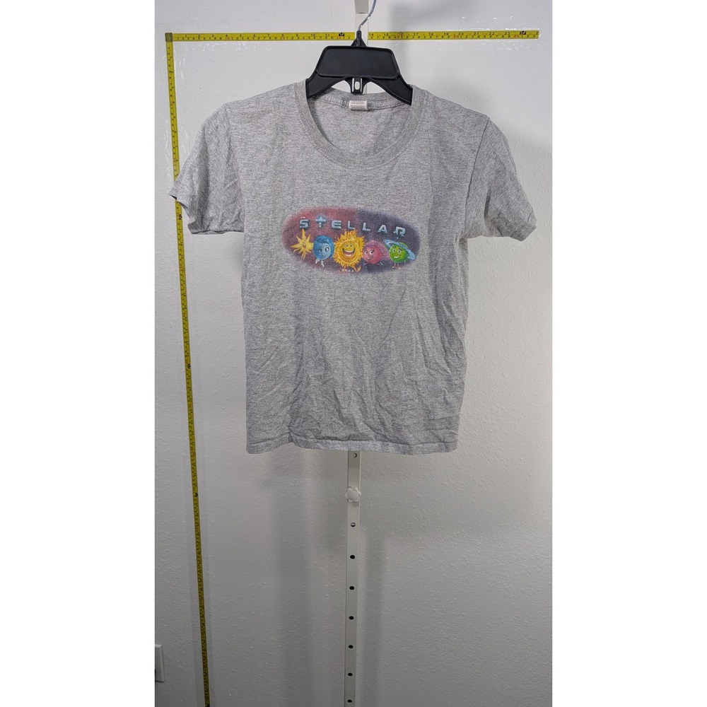 Stellar 2023 Youth Small Gray Graphic T-Shirt Space Planets Sun Crew Neck Tee